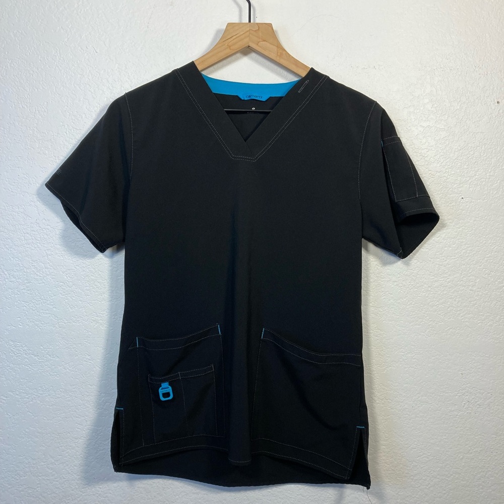 Carhartt Black and light blue women’s small scrub top shirt